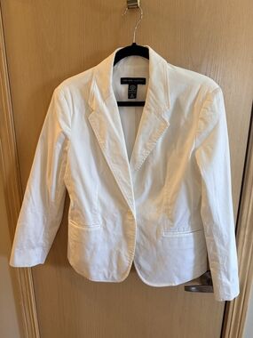New York & Company Womens White Single-Button Cotton Blazer